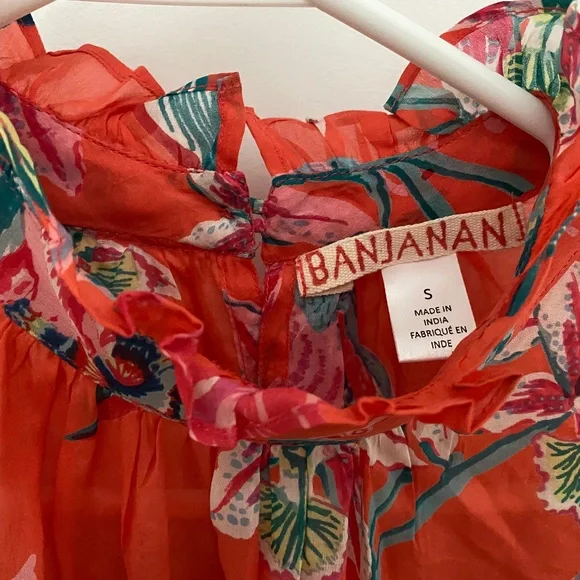 Banjanan Bird Silk Blouse Sz. S Tropical - Picture 2 of 3